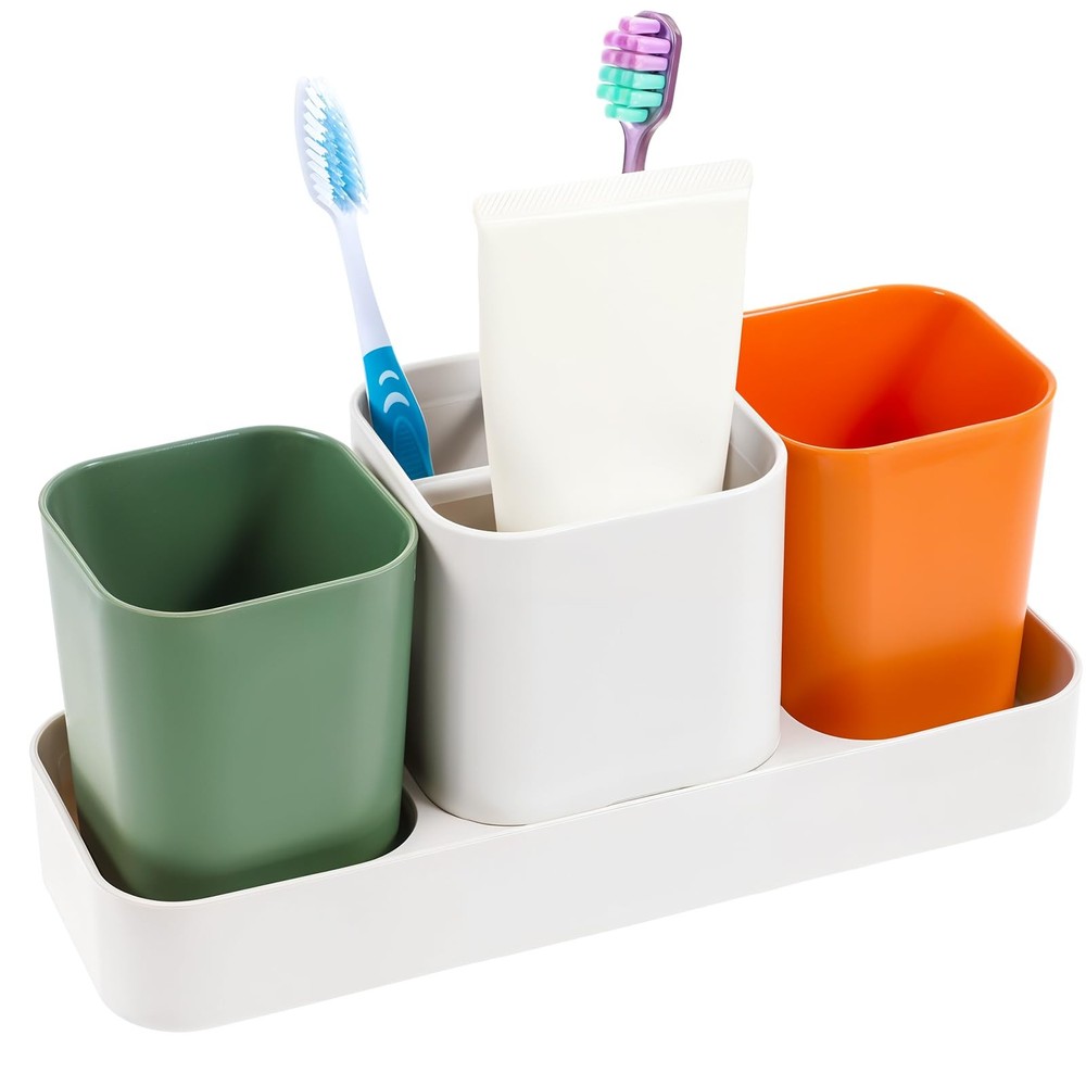 Toothbrush Holder for Bathroom, Bathroom Organizer Storage Set with 2 Cups, K...