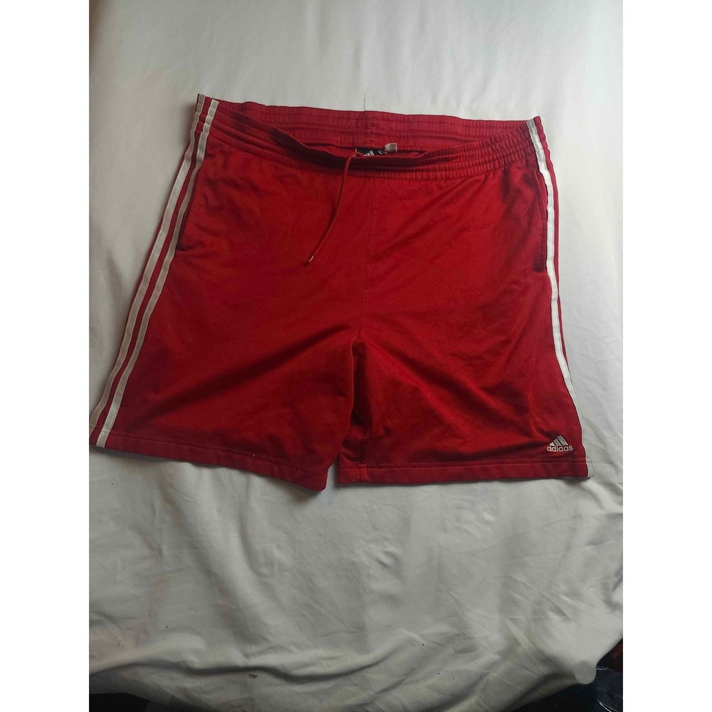Adidas Mens Red Mesh Athletic Shorts White 3-Stripe Soccer Gym Size Large