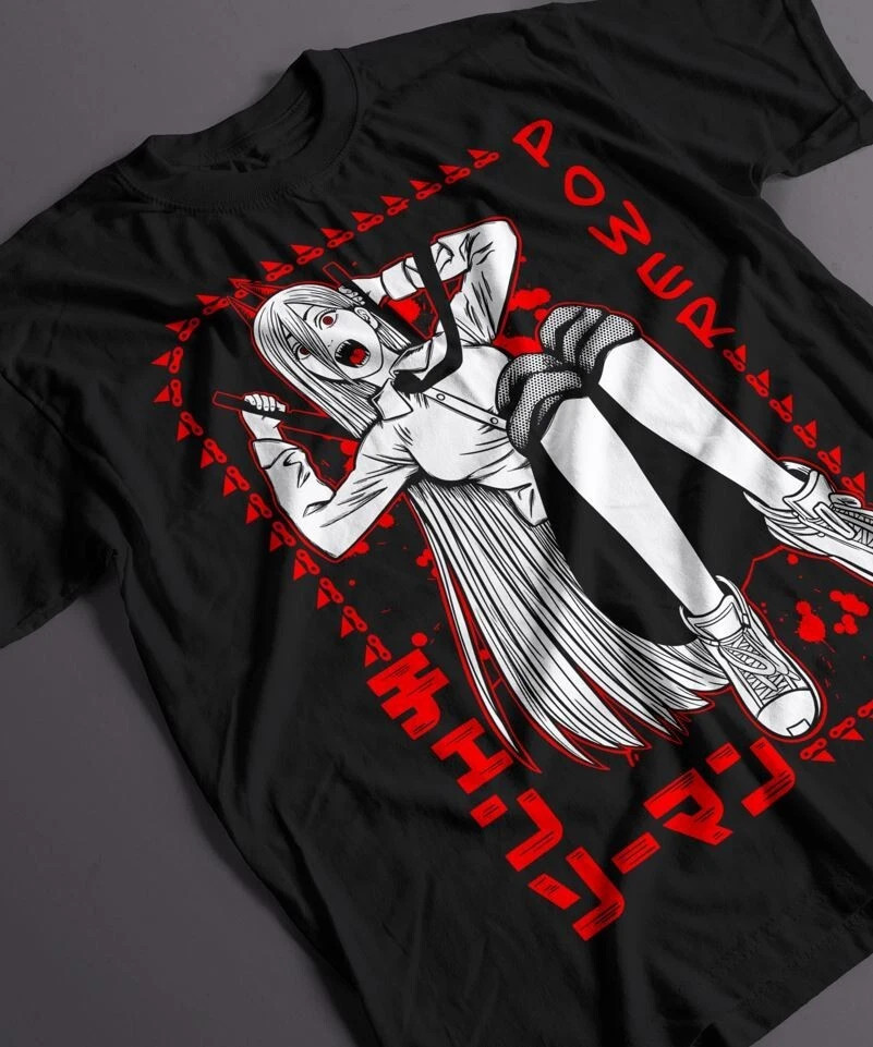 Anime Power Chainsaw Man Black T Shirt Size S - 5XL