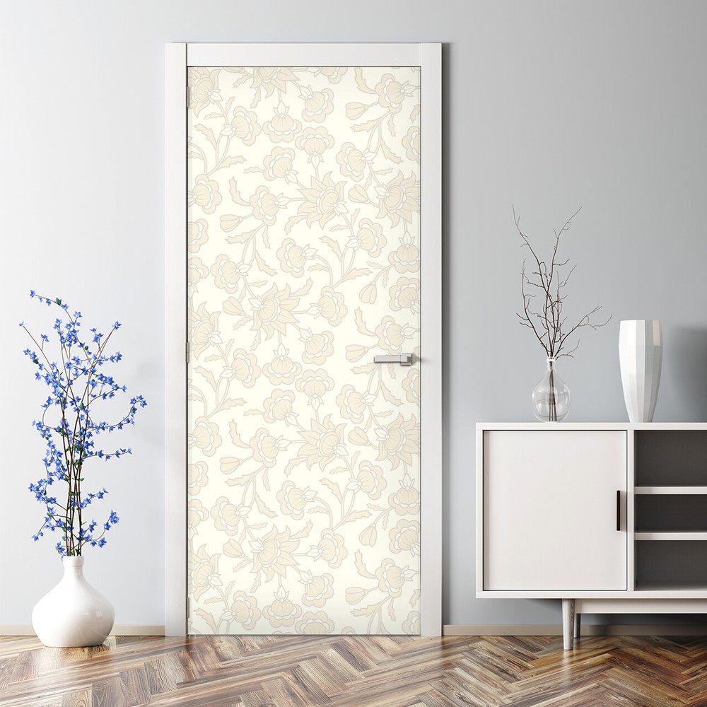 Floral Bubble Free Door sticker brown and grey Decal Decor wall covering