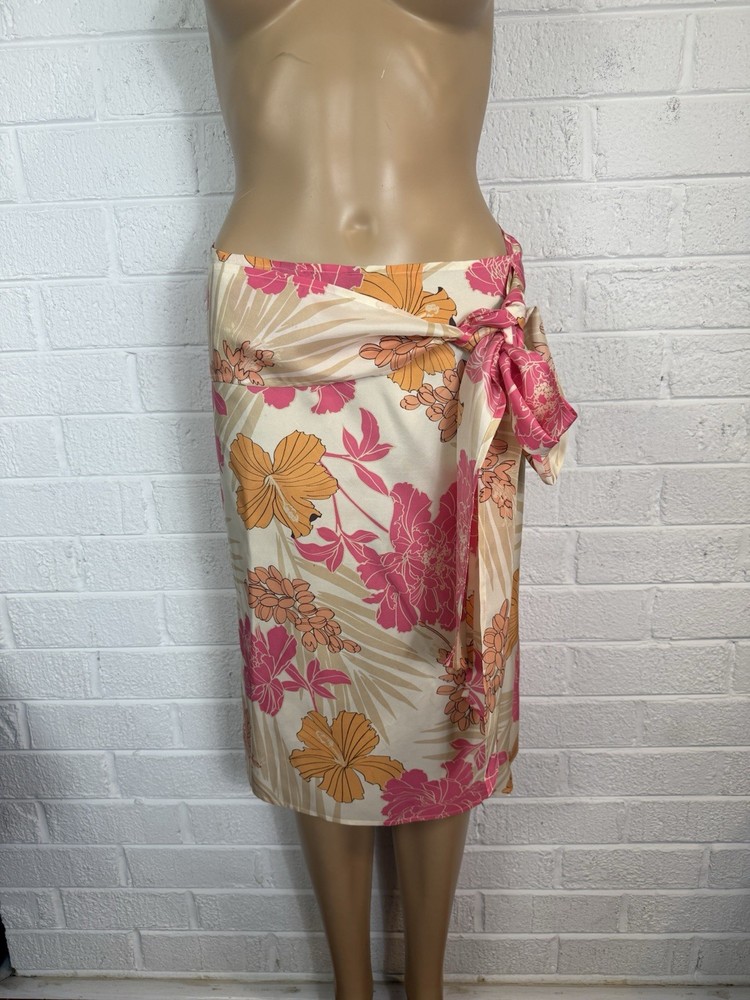 Express Vintage Pink Beige 100% Silk Wrap Midi Skirt Size S