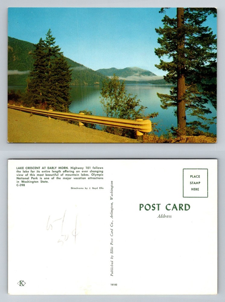 Port Angeles, WA-Washington, Lake Crescent Morning Olympic Park Vintage Postcard
