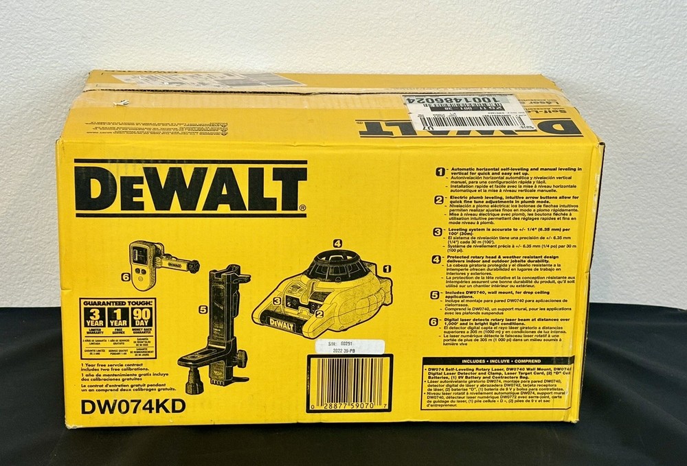 DEWALT 150 Ft Red Self Leveling Rotary Laser Level with Detector DW074KD New