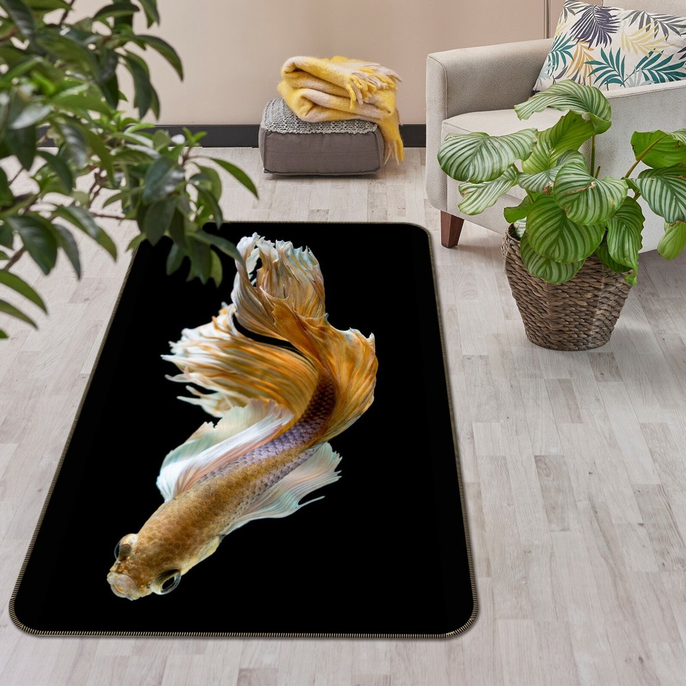 3D Yellow Goldfish Non-Slip Rug Mat Elegant Photo Carpet for Home Decor