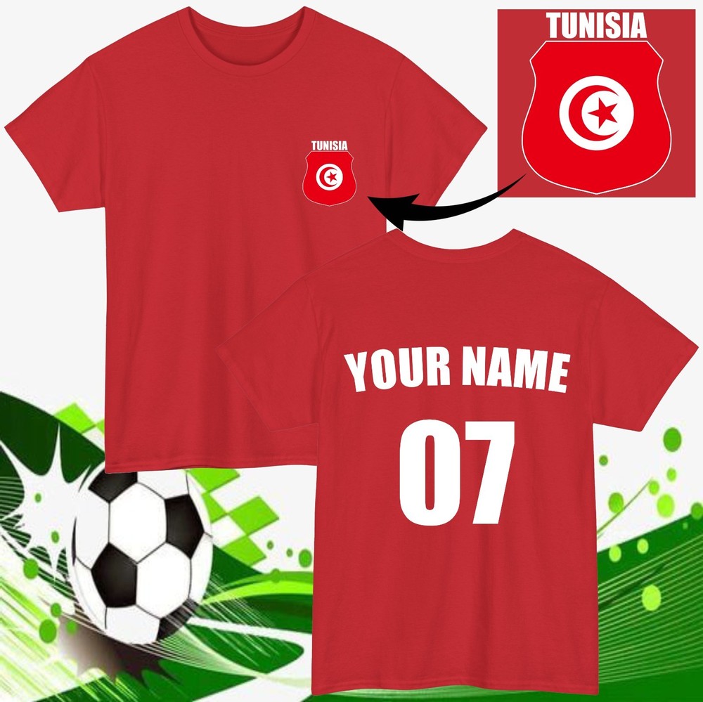 Personalised Tunisia Football T-Shirt Custom Name Number Fan Gift Unisex Tee Top