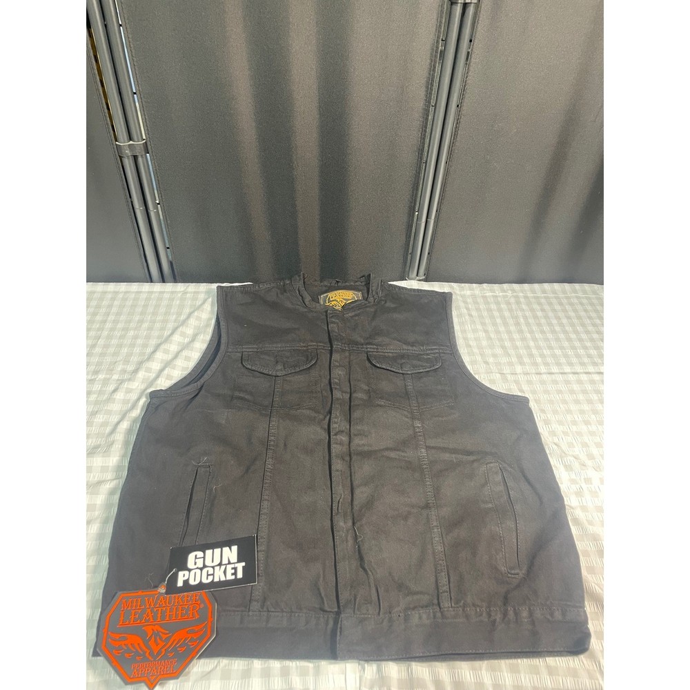 Milwaukee Leather Mens Black Denim Motorcycle Vest Gun Pocket XL New