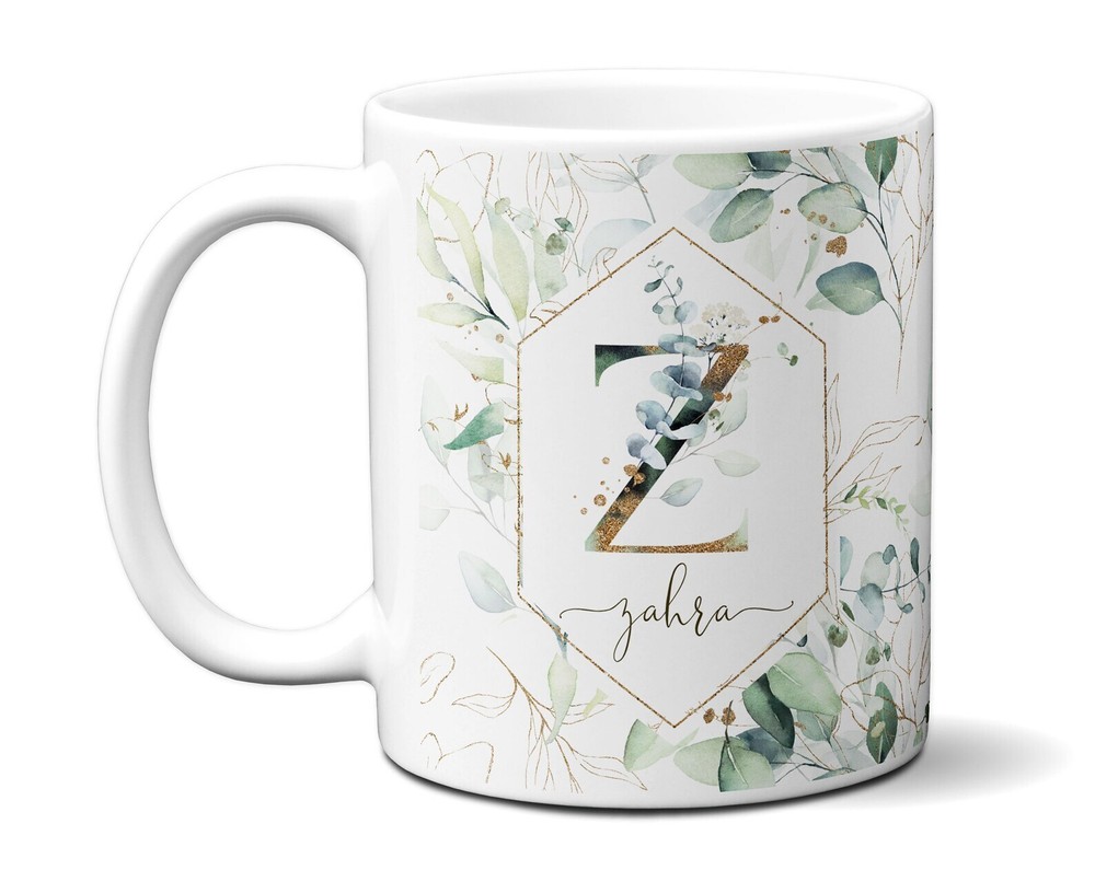 Custom Name Letter Rose Flower Coffee Tea Cup Birthday Gift Idea  