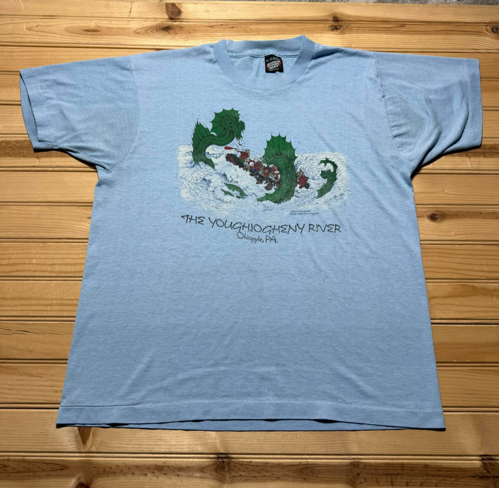 Vintage 80s 1985 Sea Serpent Youghiogheny River Ohiopyle PA Rafting Shirt XL