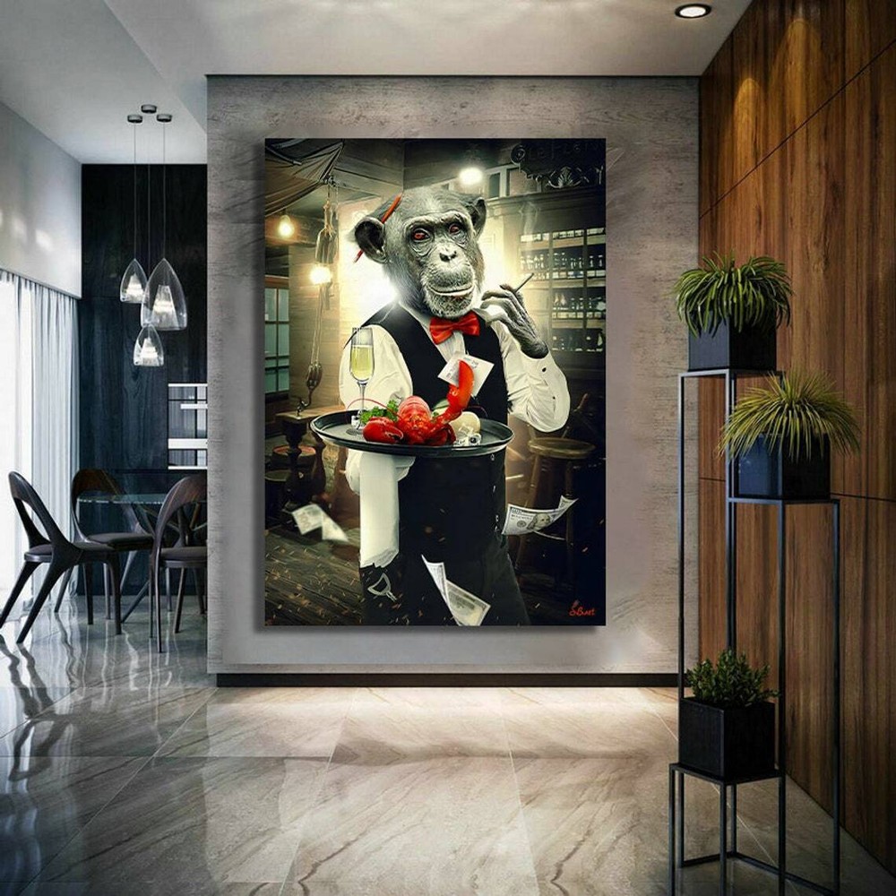 Waiter Monkey Wall Art Canvas Unframed Print Art