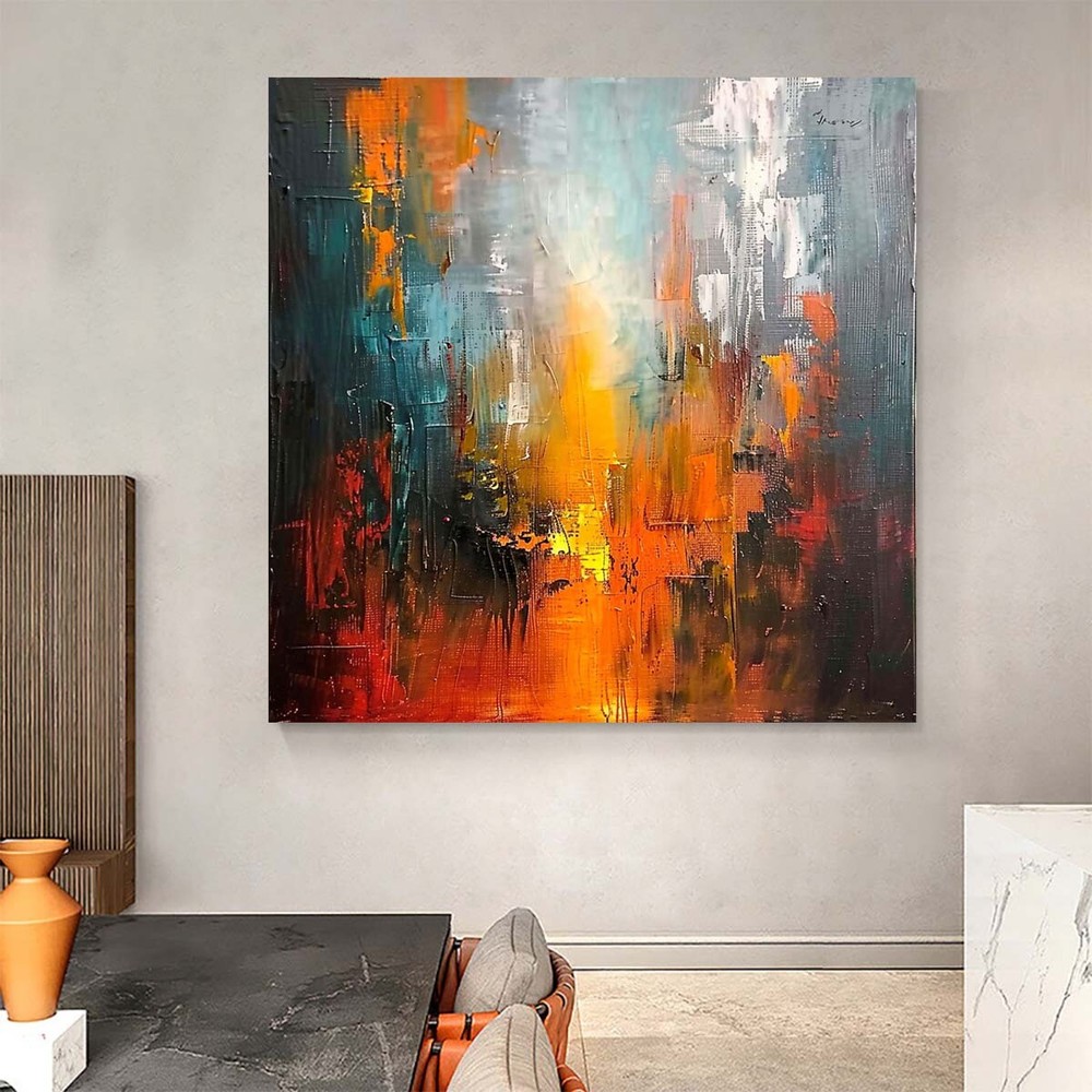 Orange Abstract Oil Painting Thick Textured Hand Painted On Canvas Wall Art Room