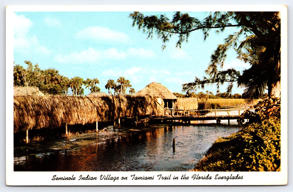 Seminole Indian Village Tamiami Trail Florida Everglades Vintage Photo Postcard