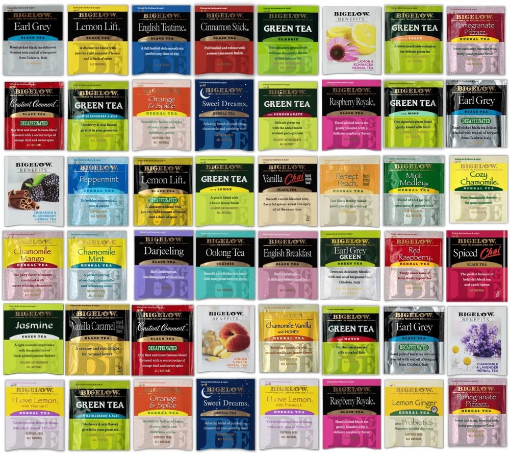 Tea Bags Assortment Variety Sampler Pack Gift Box - 48 Count - Green, Black