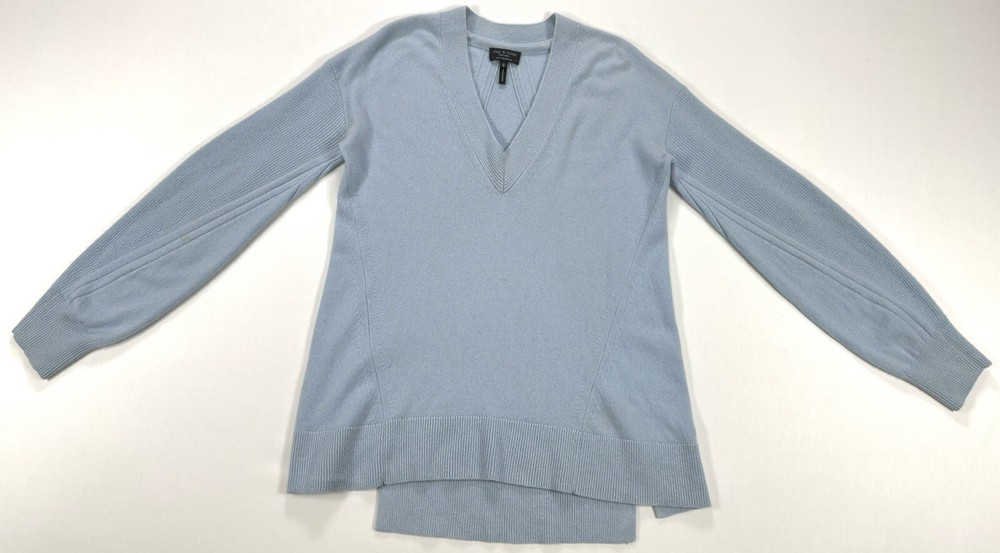 Rag & Bone 100% Cashmere Light Blue Oversized Vneck Ribbed Sleeve Pullover Small