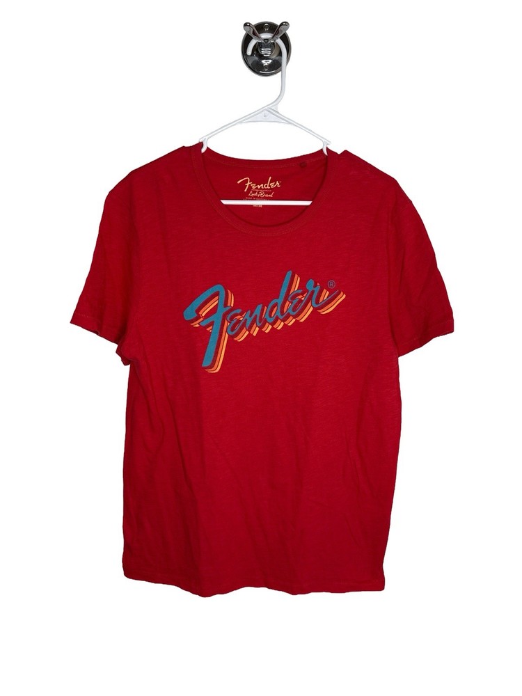 Fender Lucky Brand Men’s Retro Red Graphic Logo Jersey Cotton Crew T-Shirt Sz M