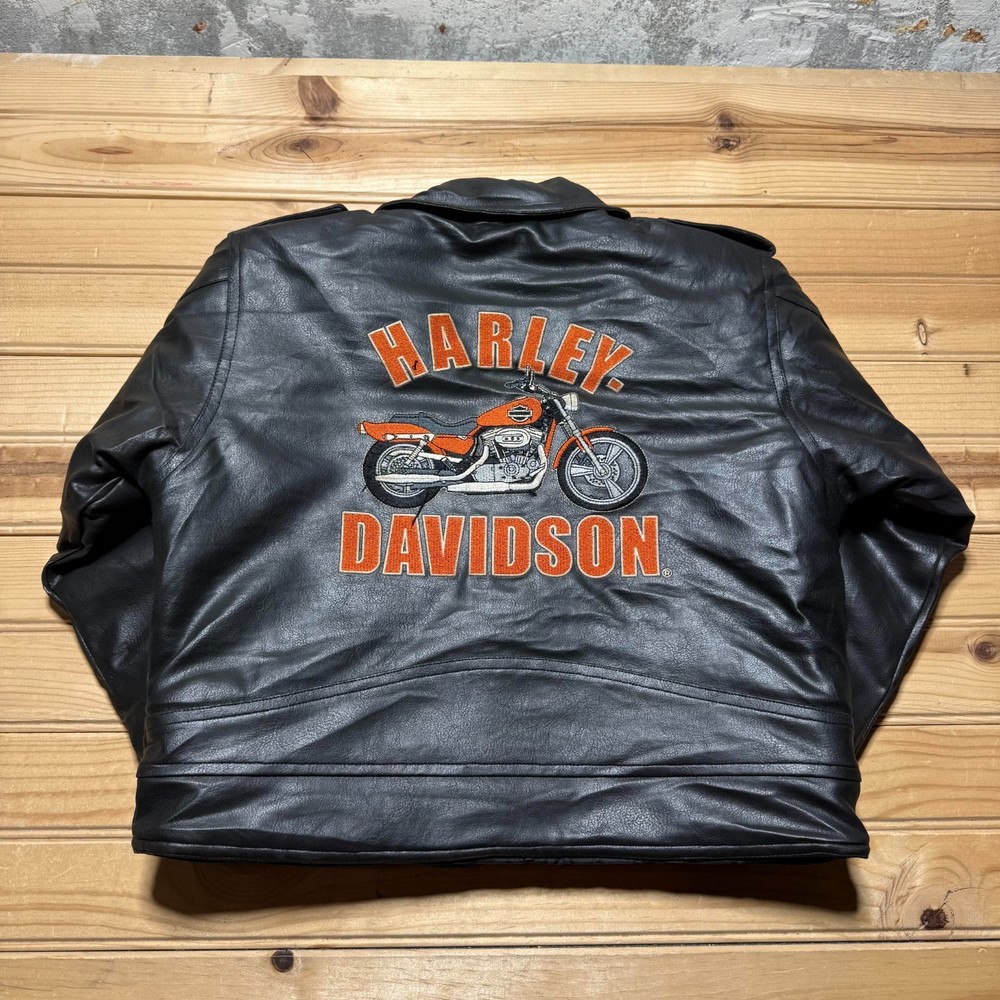 Vintage 90s Harley-Davidson Embroidered Leather Bomber Biker Jacket Youth Size 7