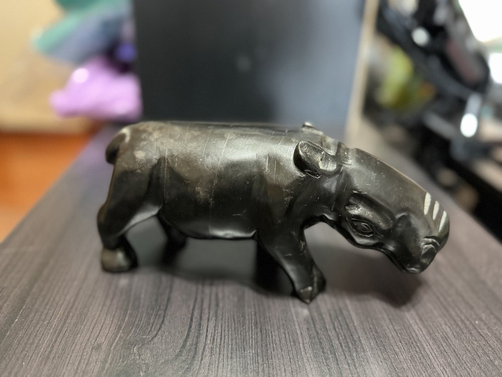 Hand Carved Wooden Hippopotamus Figure 7” African Folk Art Hippo Sculpture