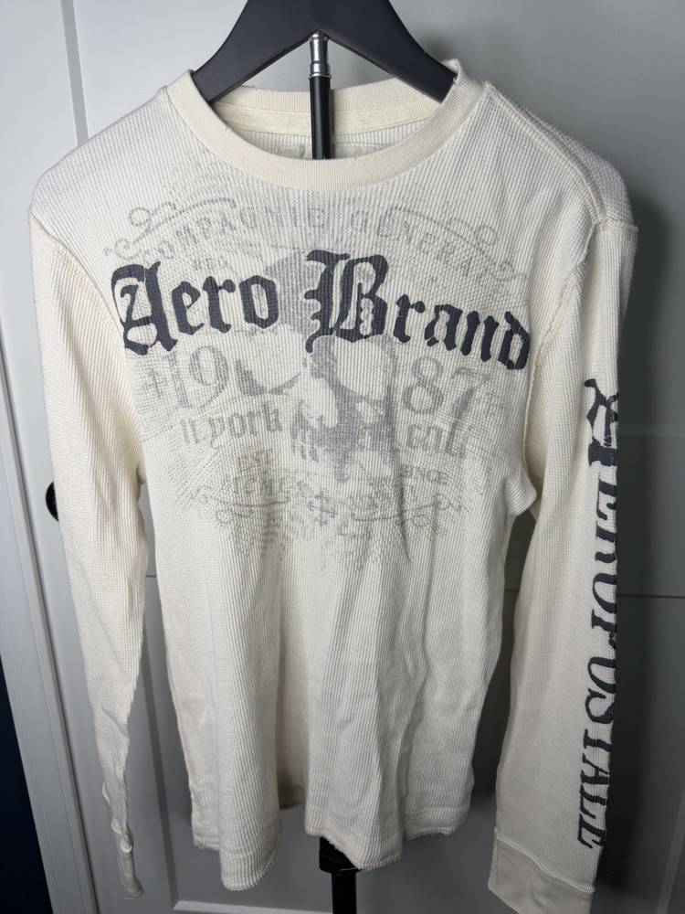 Y2K Aéropostale Men’s Thermal White Long Sleeve Preppy Size S Affliction Style