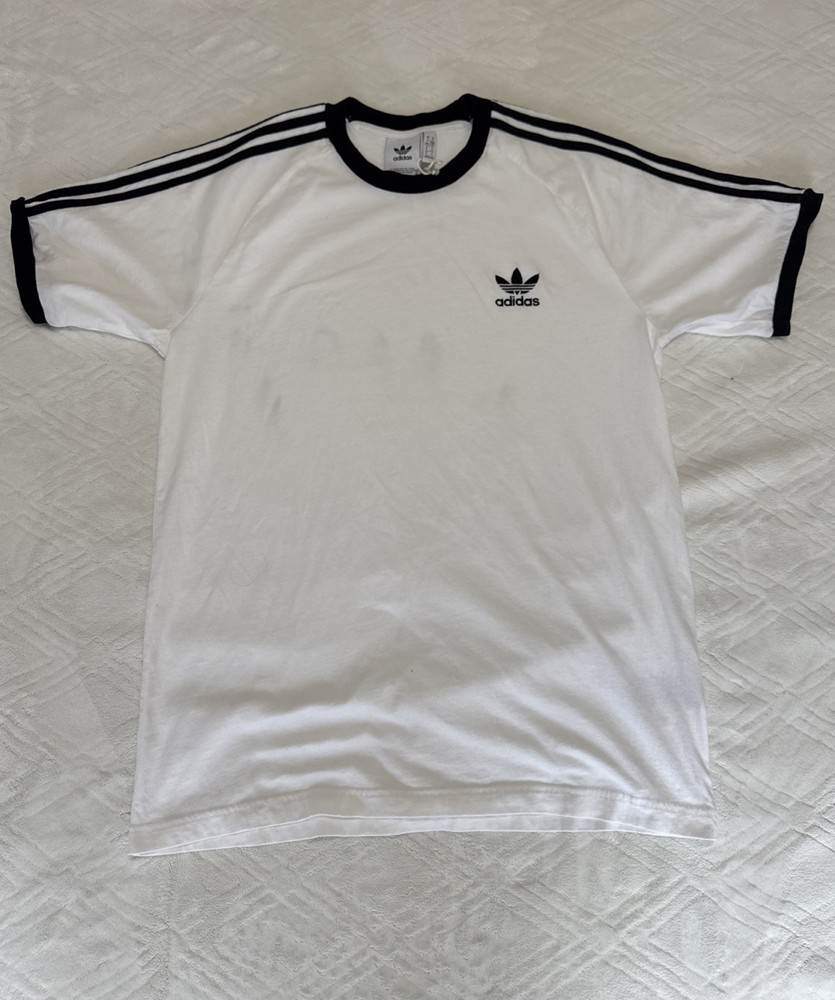 adidas Men's Short Sleeve 3 Stripes T-Shirt White/Black Stripes Size Large