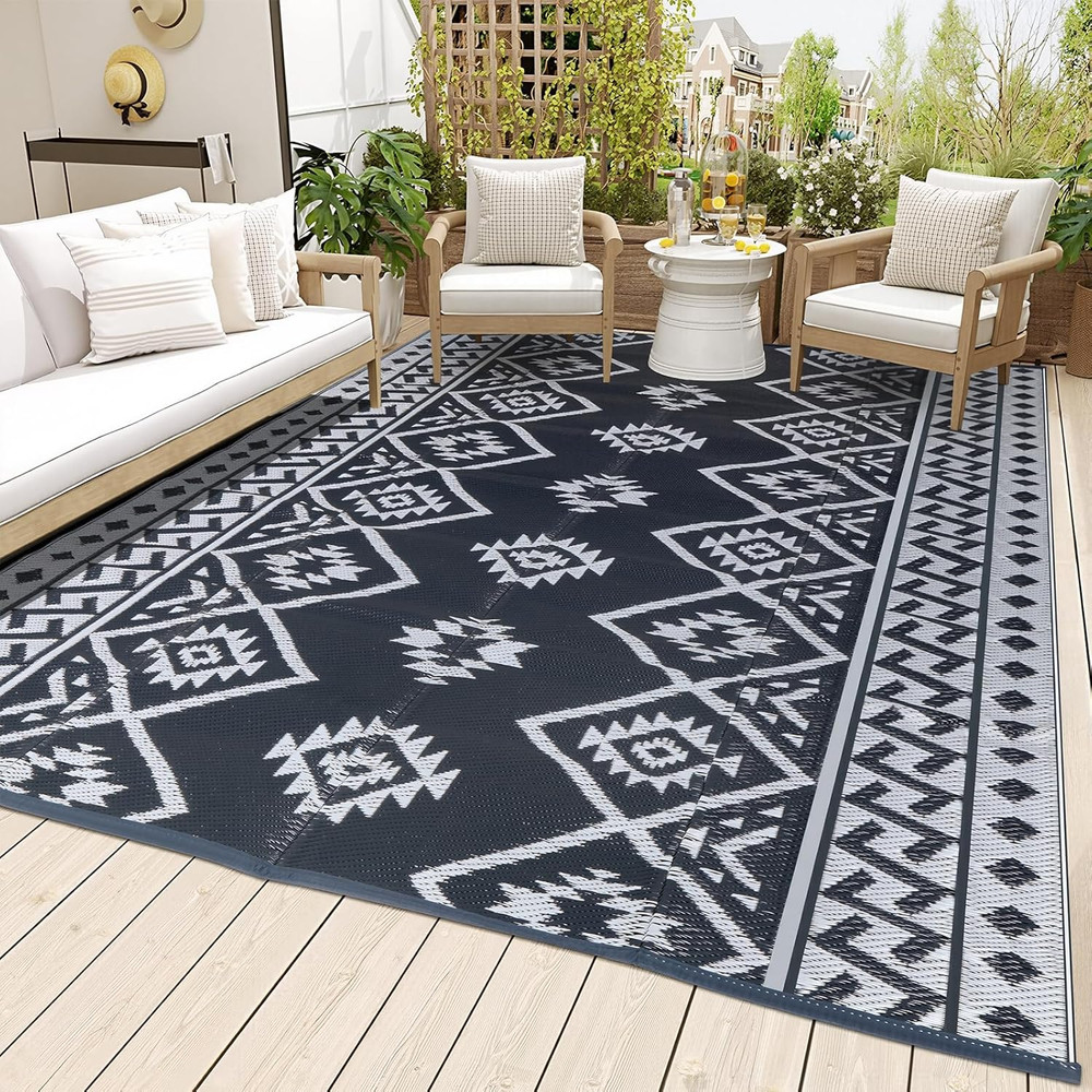Outdoor Rug 9X12 Ft, Waterproof Outdoor Plastic Straw Rug for Camping, Large RV