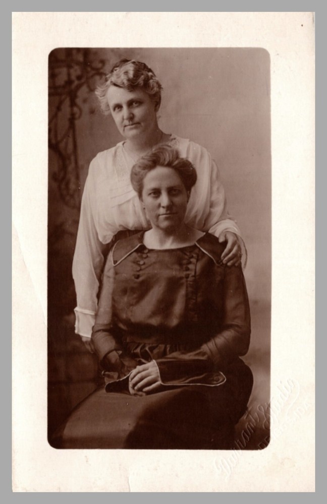 Sepia-Toned 1910 Two Women Studio Portrait Real Photo RPPC Postcard
