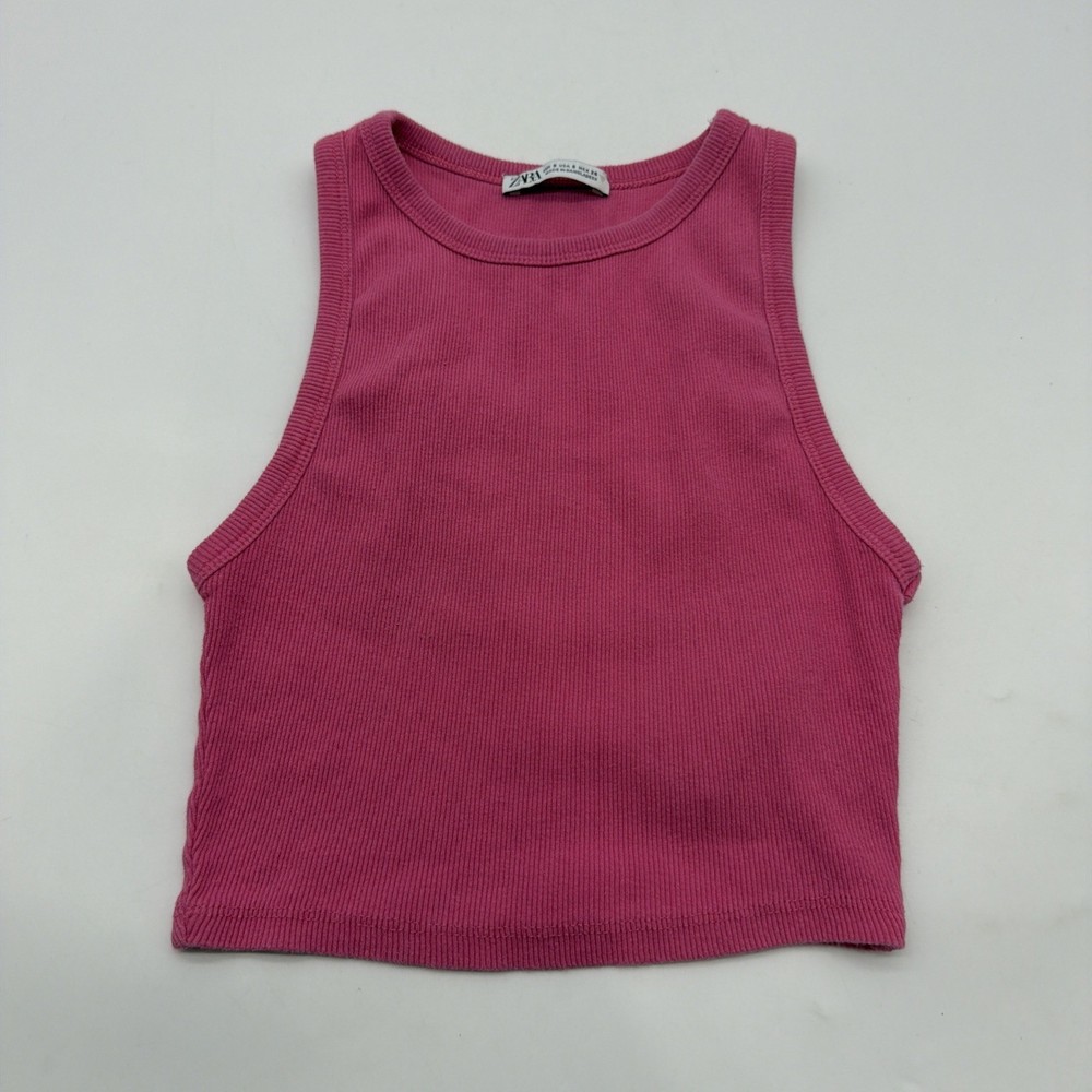 Zara Cropped Tank Top Women S Pink Solid .#45342
