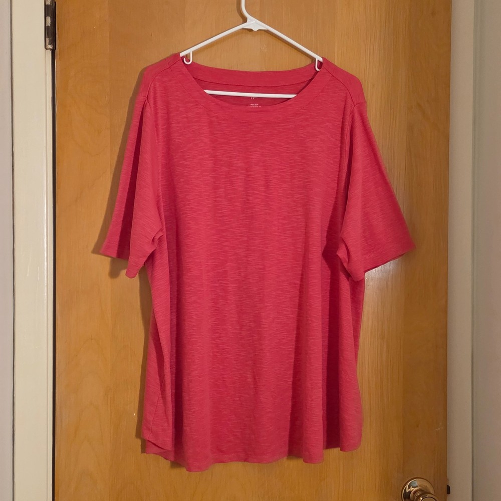 J Jill Pima Slub Elbow Sleeve Tee Shirt Womens 2X Coral 100% Pima Cotton Cozy