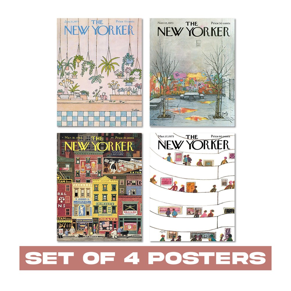 The New Yorker Vintage Magazine Cover Set Of 4 Posters - Retro Magazine Wall Art