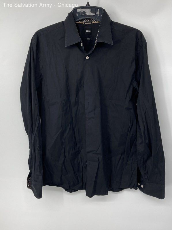 Hugo Boss Mens Black Long Sleeve Casual Fit Stretch Button-Up Shirt Size XL