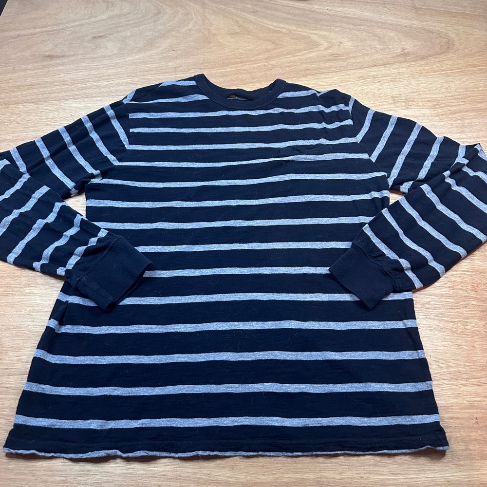 Gap Mens XL Black Gray Striped Long Sleeve Crew Neck T Shirt Soft Casual