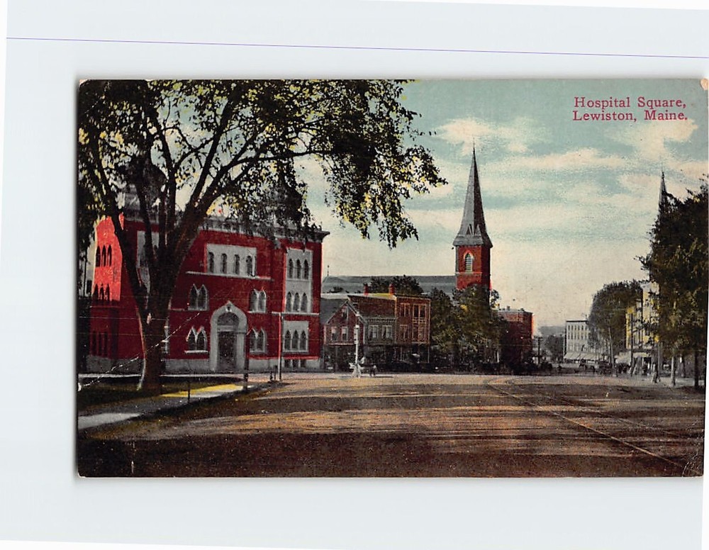 Postcard Hospital Square Lewiston Maine USA