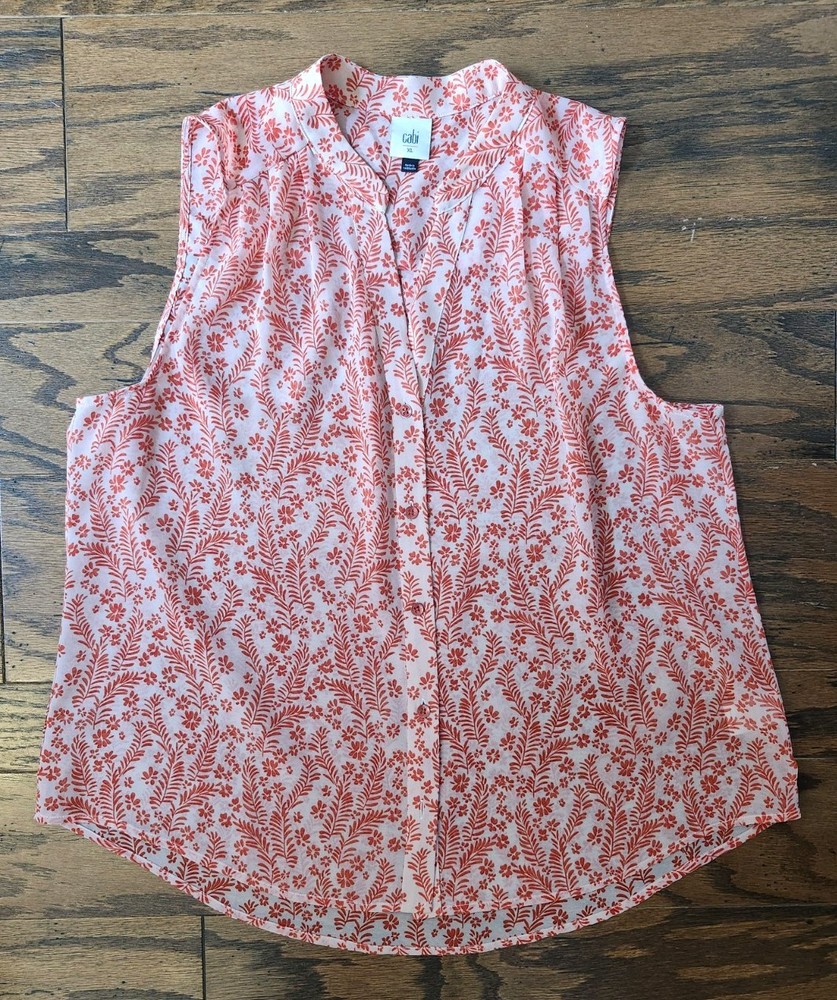 Cabi POPPY TOP 5914 Size XL red print Excellent
