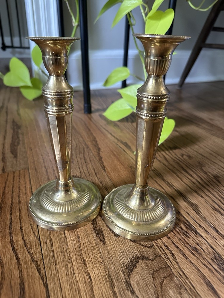 pair of vintage solid brass candlestick holders crafted by Andrea by Sadek
