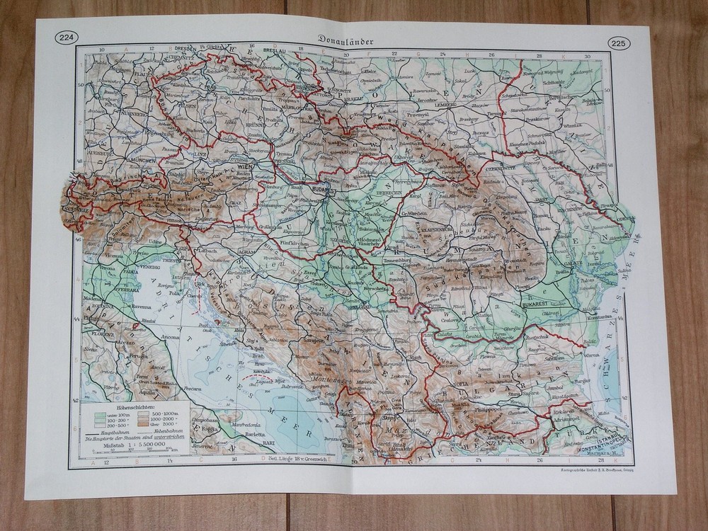 1937 Vintage Map Of Hungary Czechoslovakia Yugoslavia Romania Austria Bulgaria