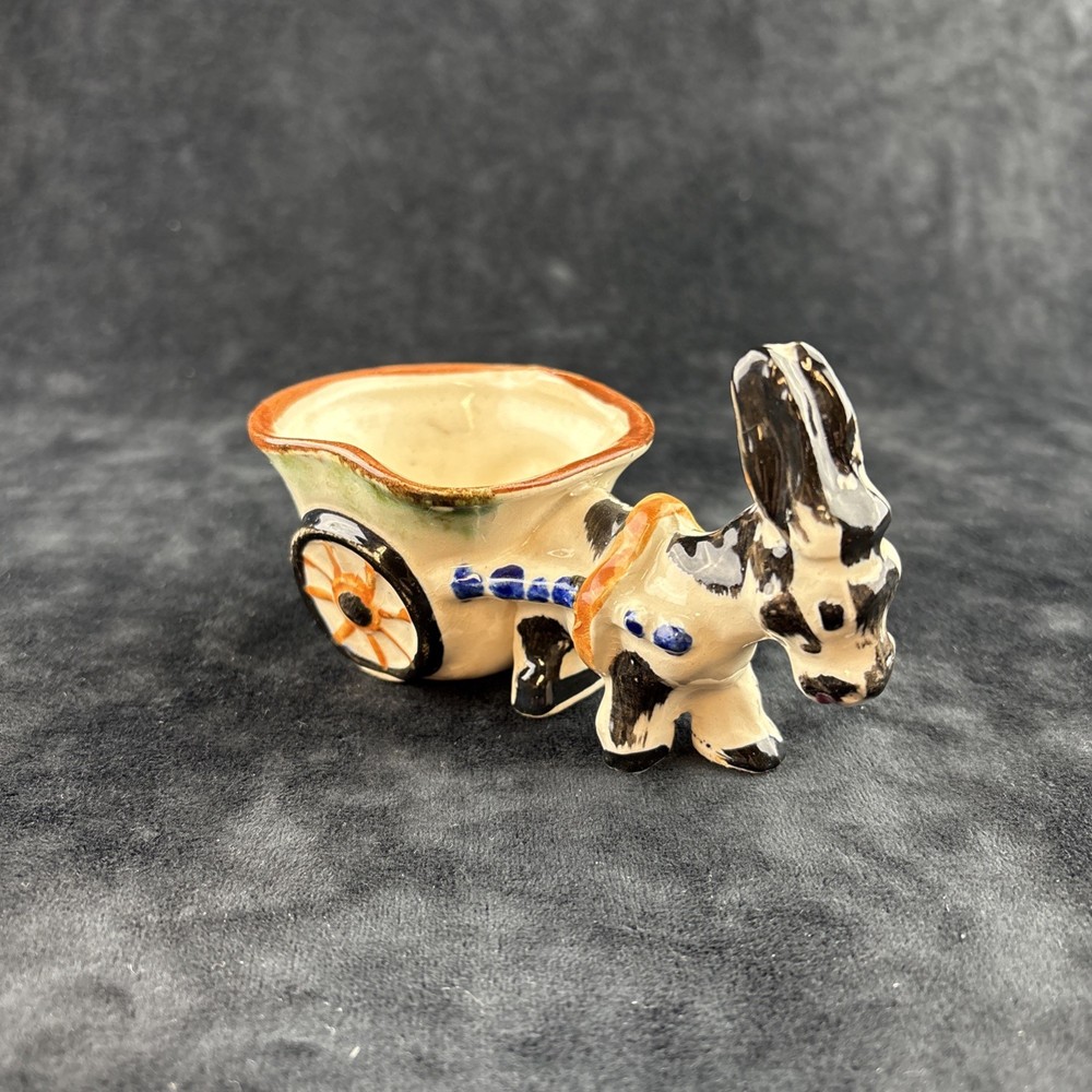 Vintage Mini Donkey & Cart Ceramic Planter Figurine Occupied Japan Ceramic