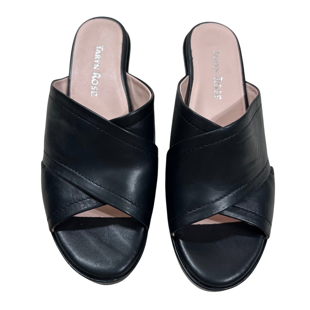Taryn Rose Women's Sandals Black Leather Open Crisscross Saura Wedge Size 6.5M