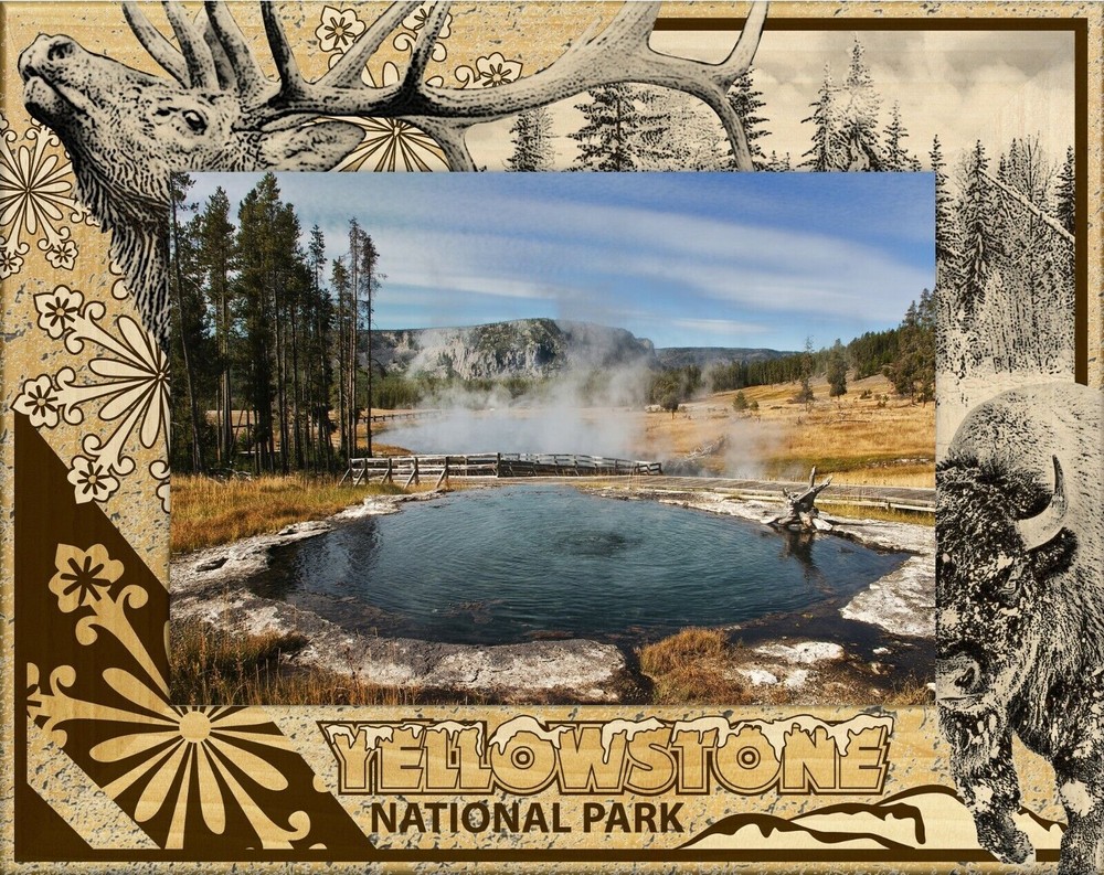 Yellowstone National Park with Elk and Bison Laser Engraved Picture Frame (4x6)
