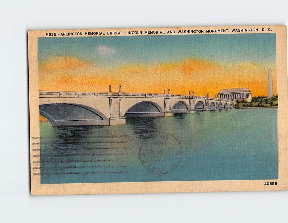 Postcard Arlington Memorial Bridge Lincoln Memorial Washington DC USA