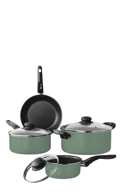 Mainstays 7 Piece Nonstick Aluminum Cookware Set, Green Sage