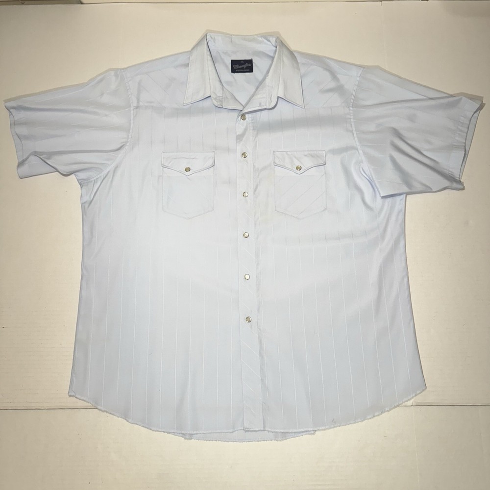 Wrangler Vintage Pearl Snap Button Mens Short Sleeve Shirt Size 2XL Blue