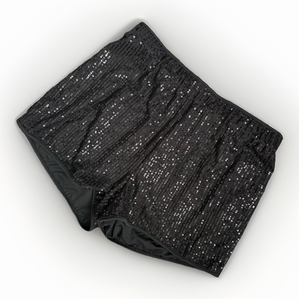 Black Sequin Elastic Waist Shorts Women’s L Dance Glam Whimsygoth High Rise
