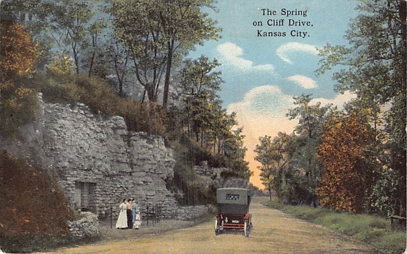 Postcard MO: The Spring, Cliff Drive, Kansas City, Missouri, Antique DB 1910's