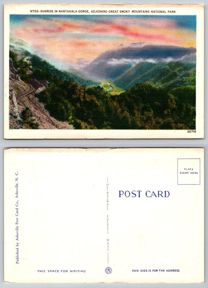 Vintage Linen Postcard Sunrise Nantahala Gorge Great Smoky Mountains NC