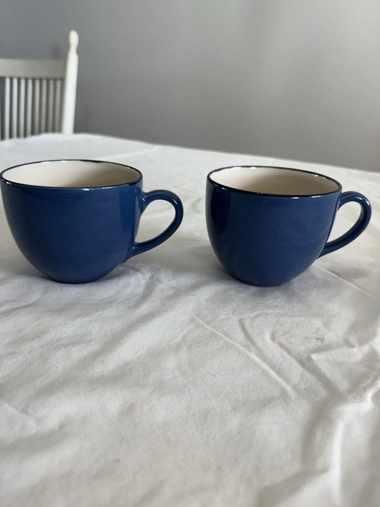 Navy Blue Vintage Coffee Cups Set of 2 Ceramic Coffee Mugs