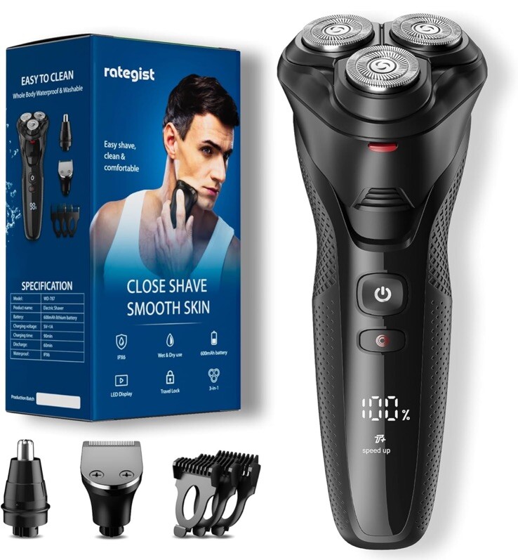 Electric Razor for Men, rategist Rechargeable Electric Shaver, Waterproof Wet