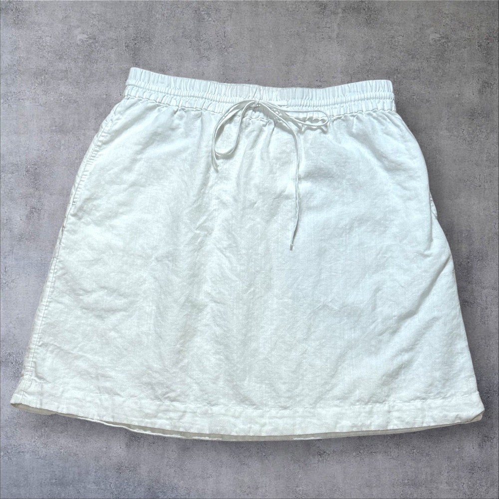 Talbots Women’s White Linen Blend Skirt Pockets Pull On Elastic Waist Small