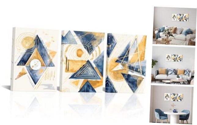Abstract Navy Blue Yellow Canvas Wall Art Home Decor-image