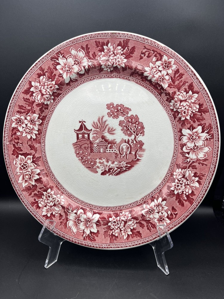 Vintage John Steventon Red Pink Transfer Elephant Round 13.25” Platter