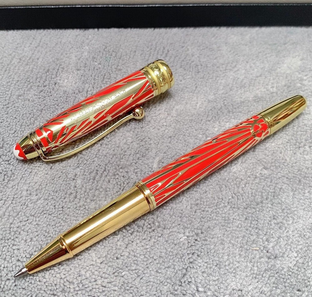 Deluxe Centenary Metal Series Red - Gold Color 0.7mm Rollerball Pen No Box