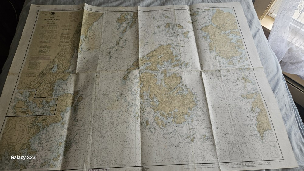 48 X36 NOAA Map Nautical Chart  Sounding Maine Pennobscot BAYRockland overprinted 13305 1984 vinalhaveni ilsand