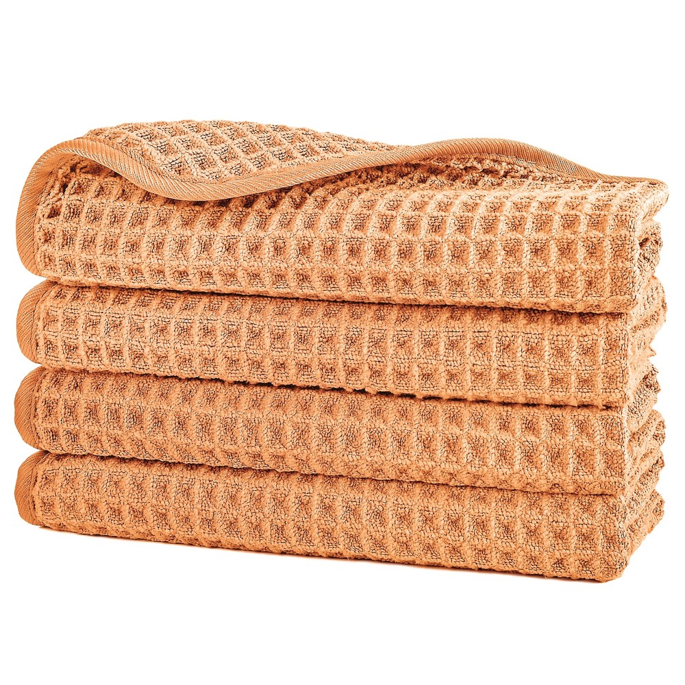 Microfiber Lint Free Washcloth Face Towel, 13 x 13 in, 4 Pack (Orange, Waffle...